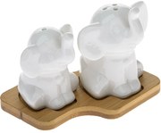 Solniță și piperniță din porțelan cu suport Elefanți