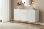 Comodă Nicole 150 cm cu trei sertare - alb mat / picioare aurii