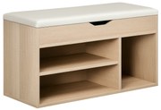 HOMCOM Bancă pentru Pantofi cu 3 Compartimente, Spațiu Ascuns și Șezut din Piele PU, 80x30x43 cm, Lemn Natural | Aosom Romania