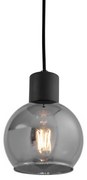 Lampă suspendată Art Deco neagră cu sticlă fumurie - Vidro