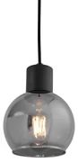 Lampă suspendată Art Deco neagră cu sticlă fumurie - Vidro