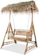 vidaXL Balansoar cu 2 locuri, cu frunze de palmier, 202 cm, bambus