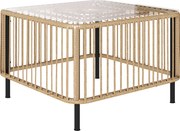 Outsunny Masă de grădină din Polyrattan, 65 x 65 x 43 cm, masă laterală rezistentă la intemperii, pătrată, cu blat din sticlă, lemn natural | Aosom Romania