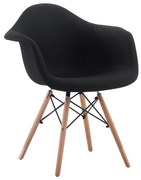 Scaun cu brate design Shell, negru, sezut tapitat textil, picioare lemn