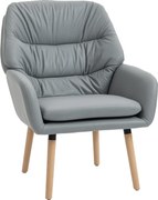 Scaun Decorativ Modern HOMCOM, Fotoliu Tapitat cu Leathaire cu Dublu Strat de Umplutură, Cadru de Oțel și Picioare de Lemn de Cauciuc pentru Sufragerie, Dormitor, Gri | Aosom Romania