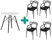 Set de sufragerie alb-negru 1 + 4, masă OSLO 80x80cm și scaun din plastic negru KATO