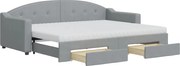 vidaXL Pat de zi cu extensie și sertare, gri deschis, 80x200 cm textil