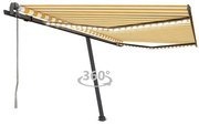 vidaXL Copertină automată cu senzor vânt &amp; LED, galben&amp;alb, 400x300 cm