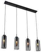 Lampă suspendată Art Deco neagră cu sticlă fumurie cu 4 lumini - Laura