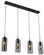 Lampă suspendată inteligentă neagră cu sticlă fumurie cu 4 lumini, incluzând 4 Wifi ST64 - Laura