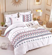 Set Lenjerie de pat 2 Persoane din Bumbac Tip Finet, cu Elastic, 6 Piese - Traditional Romania