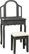 vidaXL Masă toaletă cu taburet, gri, 65x36x128 cm, lemn paulownia, MDF