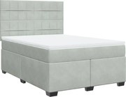 vidaXL Pat box spring cu saltea, gri deschis, 160x200 cm, catifea