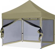 ABCCANOPY – Cort pavilion pliabil 3x3 m, cu pereți Mesh anti-insecte, înălțime reglabilă (3 trepte), impermeabil, protecție UV, Kaki