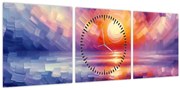 Tablou - Apus de soare artistic colorat (cu ceas) (90x30 cm)