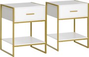 HOMCOM Set din 2 Noptiere Moderne, Noptiere cu Raft și Sertar, Organizatoare de Depozitare pentru Dormitor, 45x40x60 cm, Alb | Aosom Romania