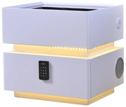 Noptieră inteligentă multifuncțională, sertar tip seif cu parolă, încărcare Wireless, difuzor Bluetooth, iluminare LED touch în 3 culori, Alb