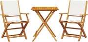 vidaXL Set mobilier bistro, 3 piese, textil alb crem/lemn masiv