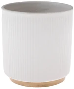 Ghiveci ceramic cu suport din bambus, alb, 15 x 12cm
