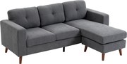 HOMCOM Colțar 192 cm în formă de L Canapea 3 locuri cu șezlong reversibil, aspect corduroy, pentru spații mici, Gri închis | Aosom Romania