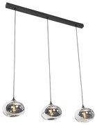 Lampă suspendată Art Deco neagră cu sticlă fumuriu ovală cu 3 lumini - Busa