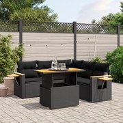 vidaXL Set mobilier de grădină cu perne, 6 piese, negru, poliratan