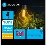 Lanț LED solar decorativ Aigostar 10xLED/8 funcții 10,5m IP65 alb cald