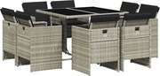 vidaXL Set mobilier grădină cu perne, 9 piese, gri deschis, poliratan
