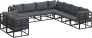 vidaXL Set de canapele pentru grădină cu pernă 9 pcs Negru Aluminiu