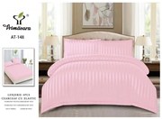 Lenjerie pat dublu, 4 Piese, Damasc Finetat Deluxe, Cu Elastic - Roz