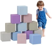 HOMCOM Set 12 Cuburi de Jucărie Moi pentru Copii 12-36 Luni, 20x20x20 cm, Multicolor Deschis | Aosom Romania