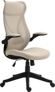 HOMCOM Scaun Ergonomic de Birou cu Brațe Rabatabile, Tetieră, Înălțime Reglabilă și Funcție de Leagăn, 66x66x121 cm, Bej | Aosom Romania
