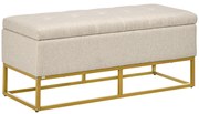 HOMCOM Bancă de Depozitare cu Șezut, Bancă Tapițată Dreptunghiulară, Taburet din Stofă de In cu Picioare de Oțel, 110x44x48 cm, Bej | Aosom Romania