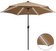 vidaXL Umbrelă de soare cu LED-uri, stâlp din aluminiu, taupe, 300 cm