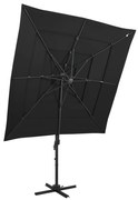 vidaXL Umbrelă de soare 4 niveluri, stâlp aluminiu, negru, 250x250 cm