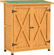 Outsunny Dulap de grădină, șură pentru unelte din lemn, dulap rezistent la intemperii cu 2 uși acoperiș din asfalt 110 x 55 x 117 cm, Galben | Aosom Romania