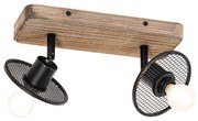 Plafonieră industrială cu spoturi neagră cu lemn 2 lumini - Jasmine
