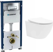 Set rezervor WC incastrat cu set fixare Geberit Duofix Up100 si clapeta Delta crom plus vas WC Rune Ivaldi alb cu capac slim softclose