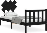 vidaXL Cadru de pat cu tăblie Small Single, negru, lemn masiv