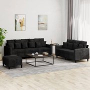 vidaXL Set de canapele cu perne, 3 piese, negru, catifea