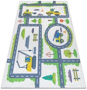 BAMBINO 2338 covor lavabil Excavator, străzi pentru copii anti-alunecare - alb / verde