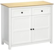 HOMCOM Comodă mobilier de depozitare cu 2 uși și raft reglabil în înălțime 2 sertare 100 x 40 x 85 cm alb și aspect lemn | Aosom Romania