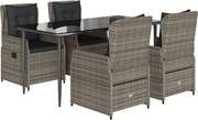 vidaXL Set mobilier de grădină cu perne, 5 piese, gri, poliratan