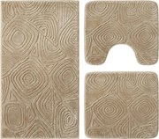 Set covoare baie antiderapante, 3 piese, bej, textura soft triunghi