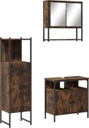 vidaXL Set mobilier de baie, 3 piese, stejar fumuriu, lemn prelucrat