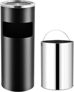 vidaXL Coș de gunoi cu scrumieră, pentru hotel, negru, oțel, 30 L