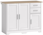 HOMCOM Comodă Modernă din Lemn cu 2 Sertare și 2 Dulapuri, 100x40x78 cm, Alb și Culoare Lemn | Aosom Romania