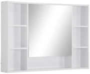Kleankin Dulap cu Oglindă pentru Baie, Spațiu de Depozitare cu Rafturi, 100x15x70cm, Design Modern, Alb | Aosom Romania