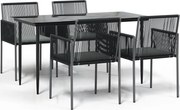 vidaXL Set mobilier grădină cu perne, 5 piese, negru, poliratan & oțel