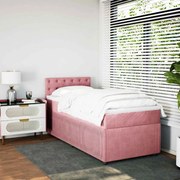 vidaXL Pat box spring cu saltea, roz, 100x200 cm, catifea